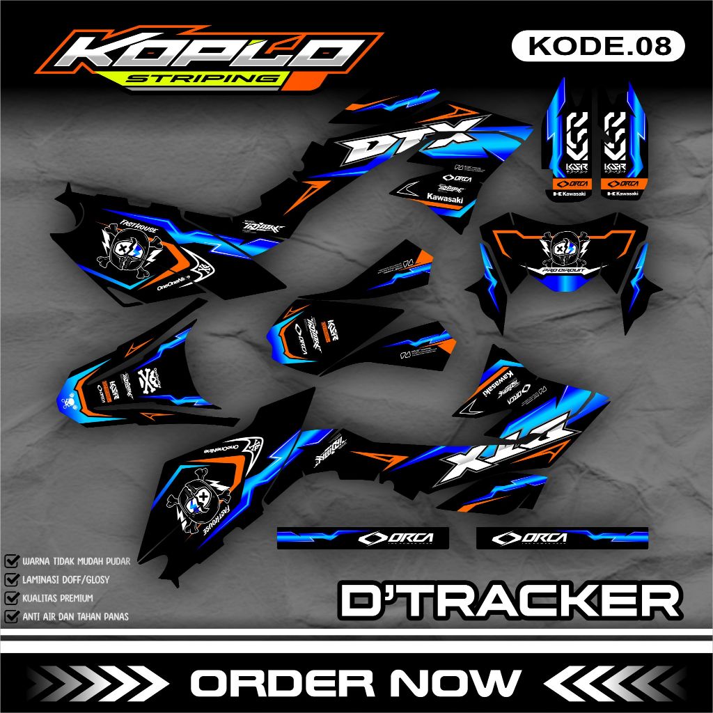 สติ๊กเกอร์รูปลอก Motor Cross KLX Dtracker 150 New Fullbody - สติ๊กเกอร์รูปลอก KLX DTX Trail Design KPL-08