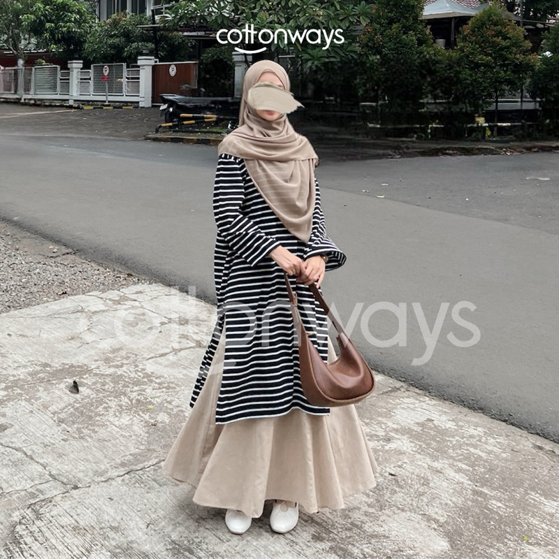 ผ้าฝ้ายเวย์ | ลายทาง TUNIC OVERSIZED | เสื้อยืดโอเวอร์ไซส์ยาว | ลายทาง Tunic |