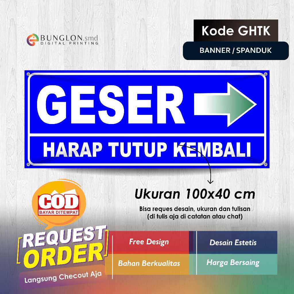 BANNER SLIDING PLEASE CLOSE BACK CODE GHTK สีฟ้า