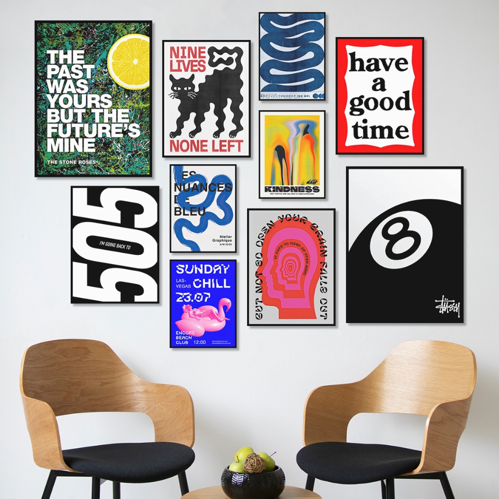 Stussy Aesthetic โปสเตอร์ตกแต่งผนัง 8 Ball Bauhaus Modern Vintage Walldecor Decor Display - RO