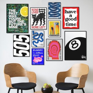 Hiasan Dinding Poster Aesthetic Stussy 8 Ball Bauhaus Pajangan Dekor Walldecor Modern Vintage - RO