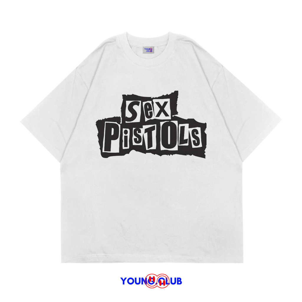 หนุ่ม.CLUB | เสื้อยืด SEX PISTONS FONT | เสื้อยืด OVERSIZE สีขาวสไตล์ Y2K VINTAGE BOOTLEG GRUNGE SKE
