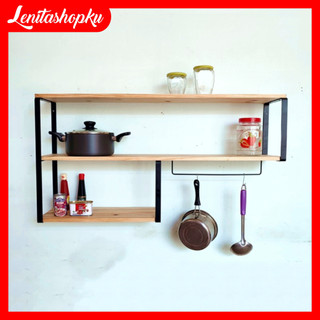 Lenitashopku Rak kayu Penyimpanan Panci dan Kue Rak Dapur 3 Susun Ambalan Kithcen Set Termurah Tempel Dinding | Rak Dinding kayu 3 Tingkat Penyimpanan Buku Novel Bracket Rak Aesthetic Serbaguna Panjang 60 - 100 cm Tempel Tembok Original Produk Panjang