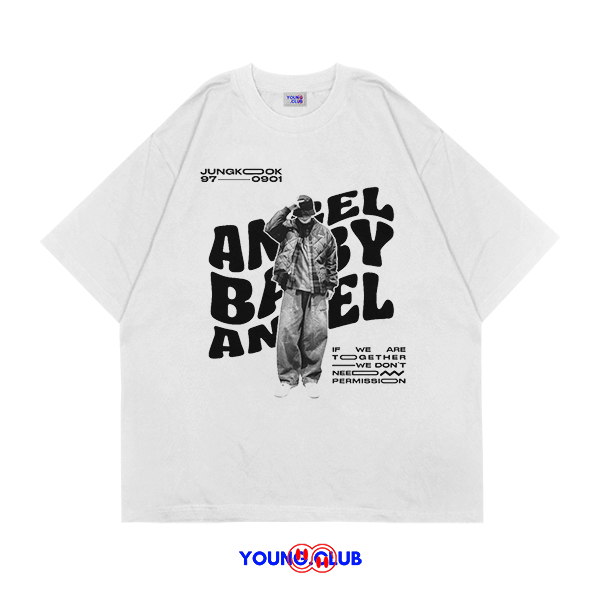หนุ่ม.CLUB | เสื้อยืด JUNGKOOK 97 ANGEL BABY ANGEL | เสื้อยืด OVERSIZE สีขาวสไตล์ Y2K VINTAGE BOOTLE