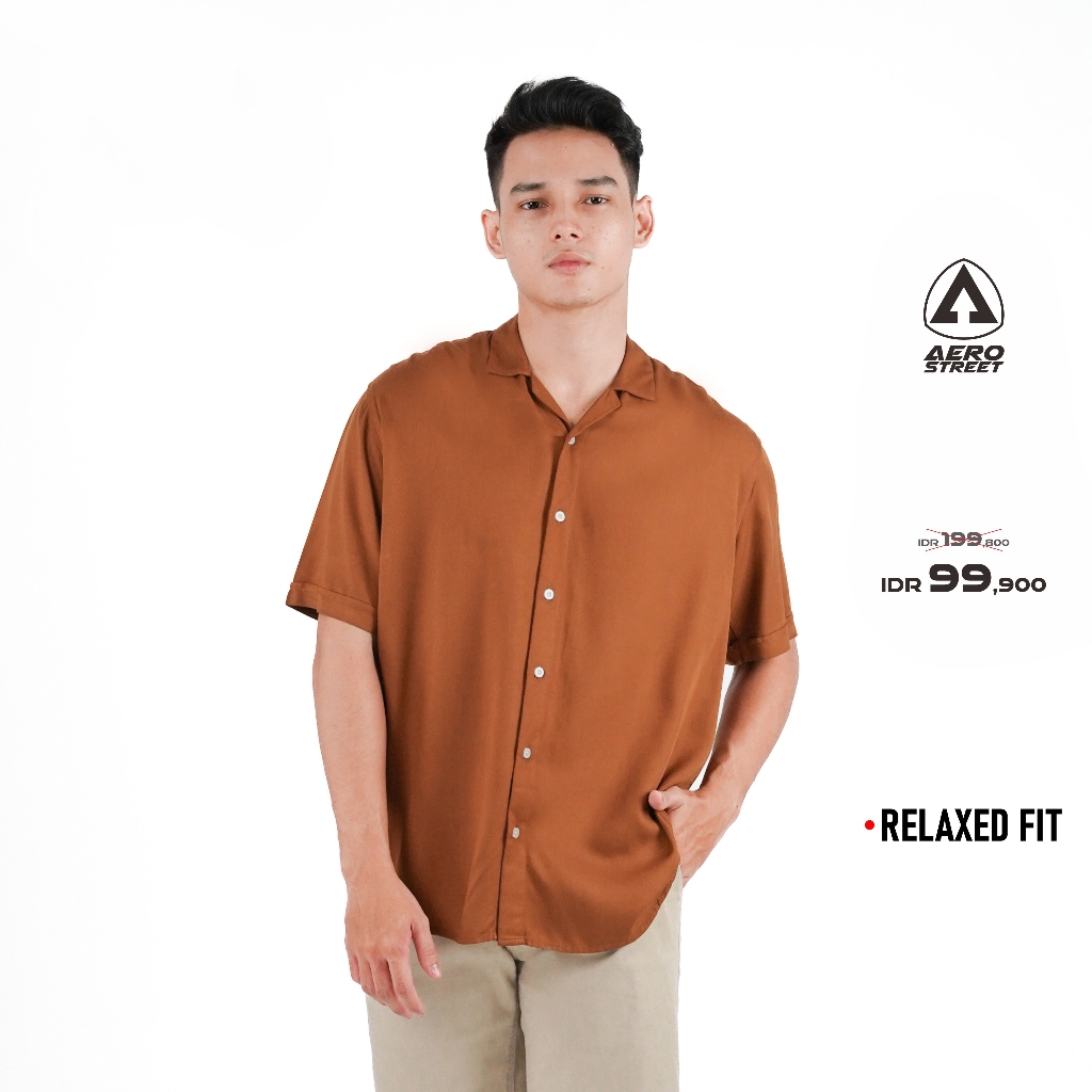 KEMEJA Aerostreet เสื้อเรยอน Marva สีน้ําตาลฮาวายธรรมดาเข้ม ผู้ชายและผู้หญิง QAAAA