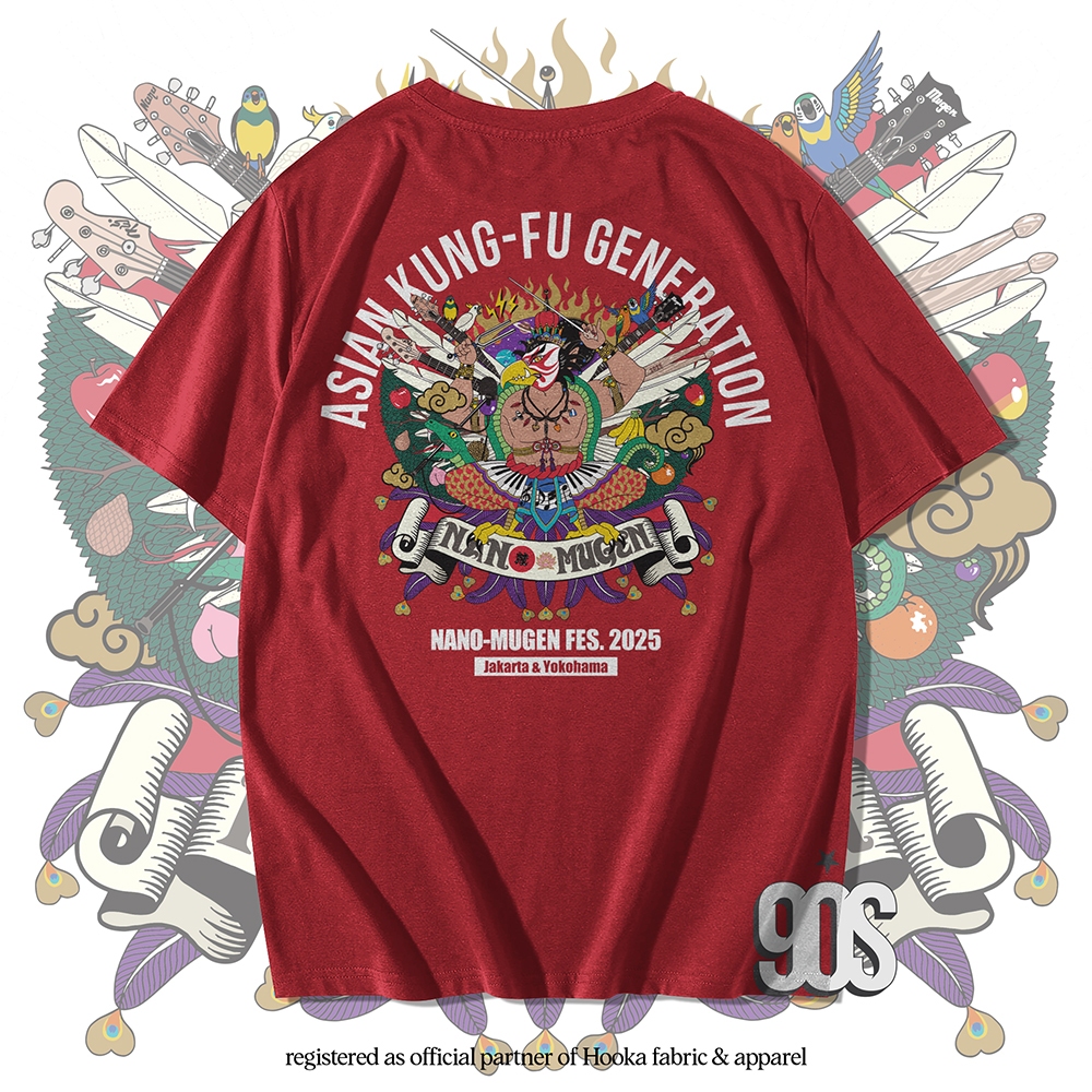 90S เสื้อยืดโอเวอร์ไซส์ Band Asian Kung-Fu Generation Mugen Fes 2025 Yokohama - Maroon