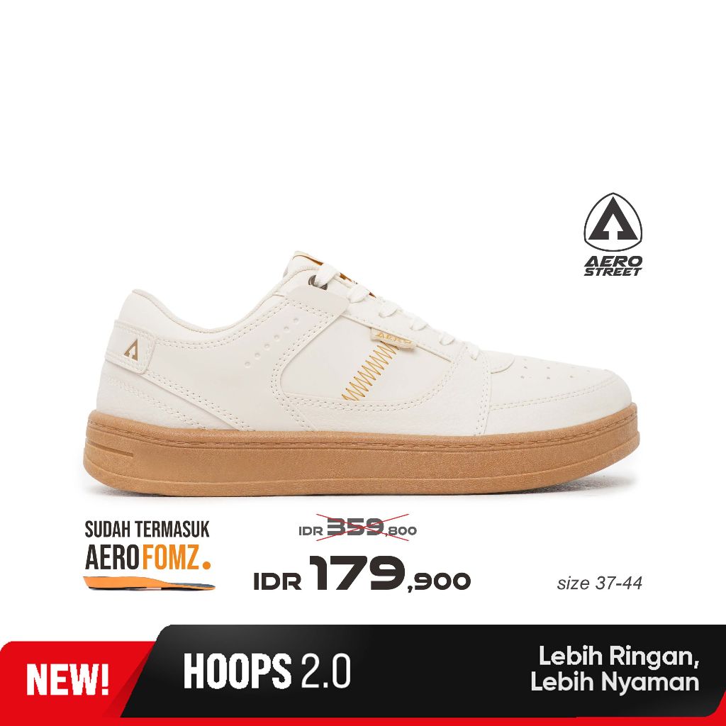 Aerostreet 37-44 Hoops Low 2.0 Gum Off White - รองเท้าผ้าใบลําลอง