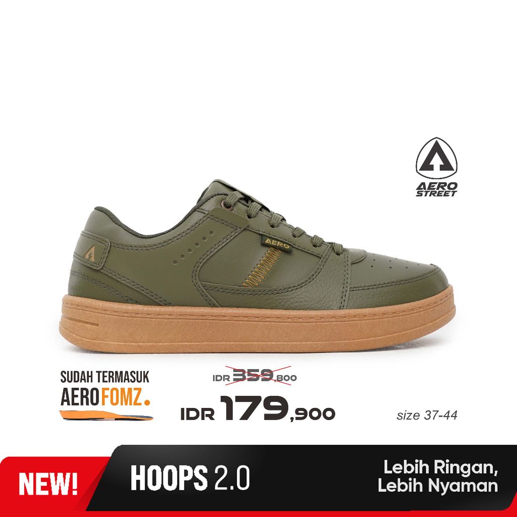 Aerostreet 37-44 Hoops Low 2.0 Gum Olive - รองเท้าผ้าใบลําลอง