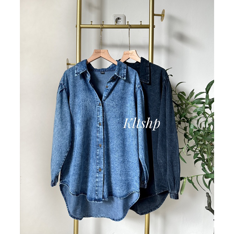 KEMEJA JEHA JEANS BLOUSE // JEANS SHIRT // JEANS TOP // WORK SHIRT WITH 4 RACKS K1518