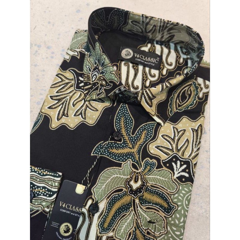 KEMEJA เสื้อเชิ้ตบาติกแขนยาว - ML XL - V4 Classic - BL 255