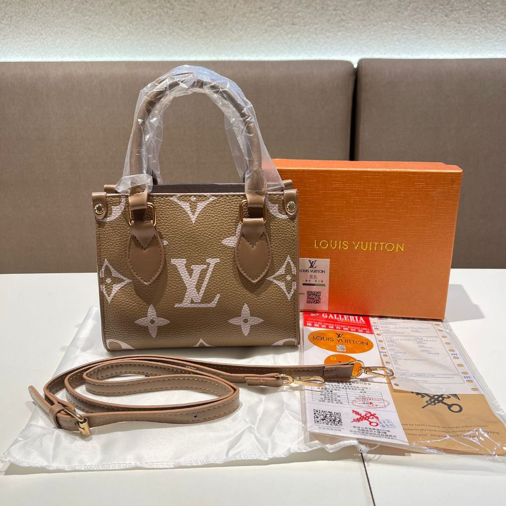 Mini ON THE GO MINI BAG TOTE BAG READY 2MOTIF (นูนด้วยเหล็ก ไม่ใช่ lv) FREE BOX