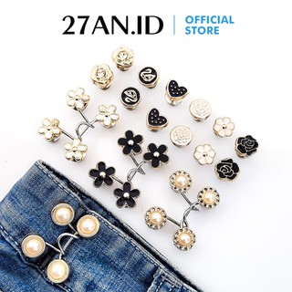 (27AN.ID) Kancing Pengecil H771 Jeans Lingakar Pinggang Adjustable Unisex 1 Set Isi 4 Kancing Motif Daisy Simple