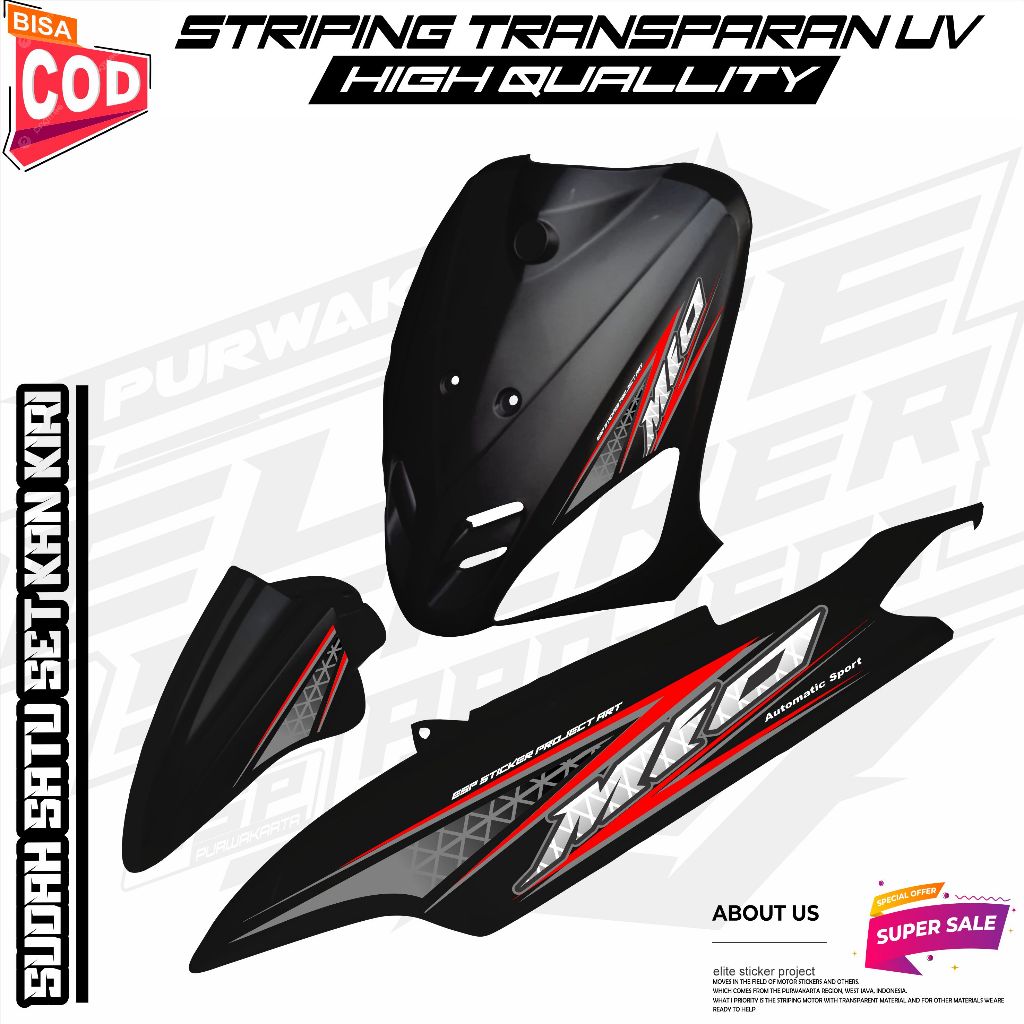 YAMAHA MIO SPORTY/MIO SMILE TRANSPARENT STRIPING สติ๊กเกอร์หลากหลายใหม่ล่าสุด COOL SMPLE MOTIF