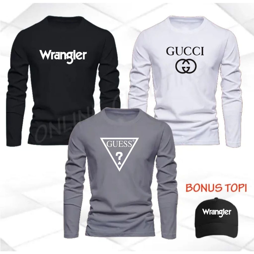 หมวก KATUN BONUS! LONG SLEEVE T-SHIRT ซื้อ 1 แถม 2 Mens Distro Long T-Shirt GC GSS Wrangler สีขาว - 