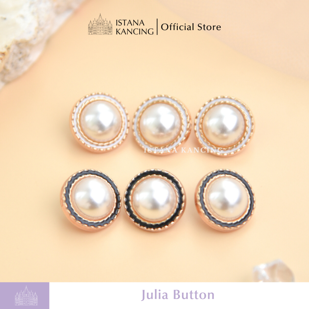 Julia Pearl Mushroom Buttons Cute Pearl White Black Premium Button Accessories | ปุ่มพระราชวัง.id