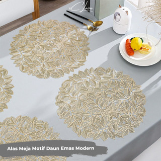 Tatakan Meja Placemat Motif Kotak Bulat Gold Tahan Panas Table Mat Fine Dining / Table Runner Dekorasi Meja Simple Elegan
