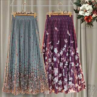Rok Plisket Panjang motif Bunga/Rok Plisket Bunga Melati Paku/ Rook Plisket Bunga bali/ Rok plisket Korean Style