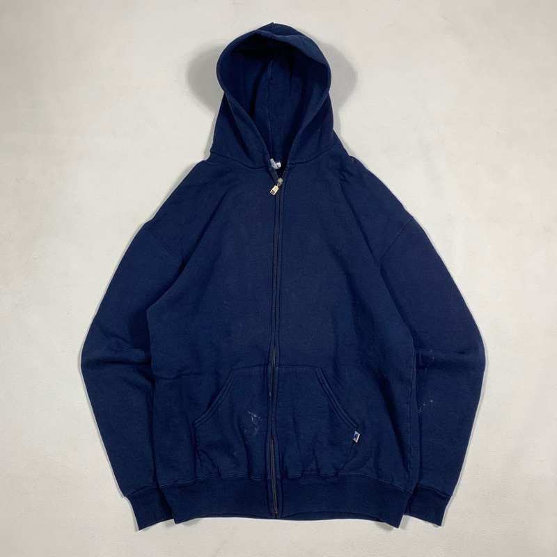 VINTAGE RUSSEL NAVY ZIP HOODIE ไซส์ XL ยาว 77 ซม. กว้าง 61 ซม.