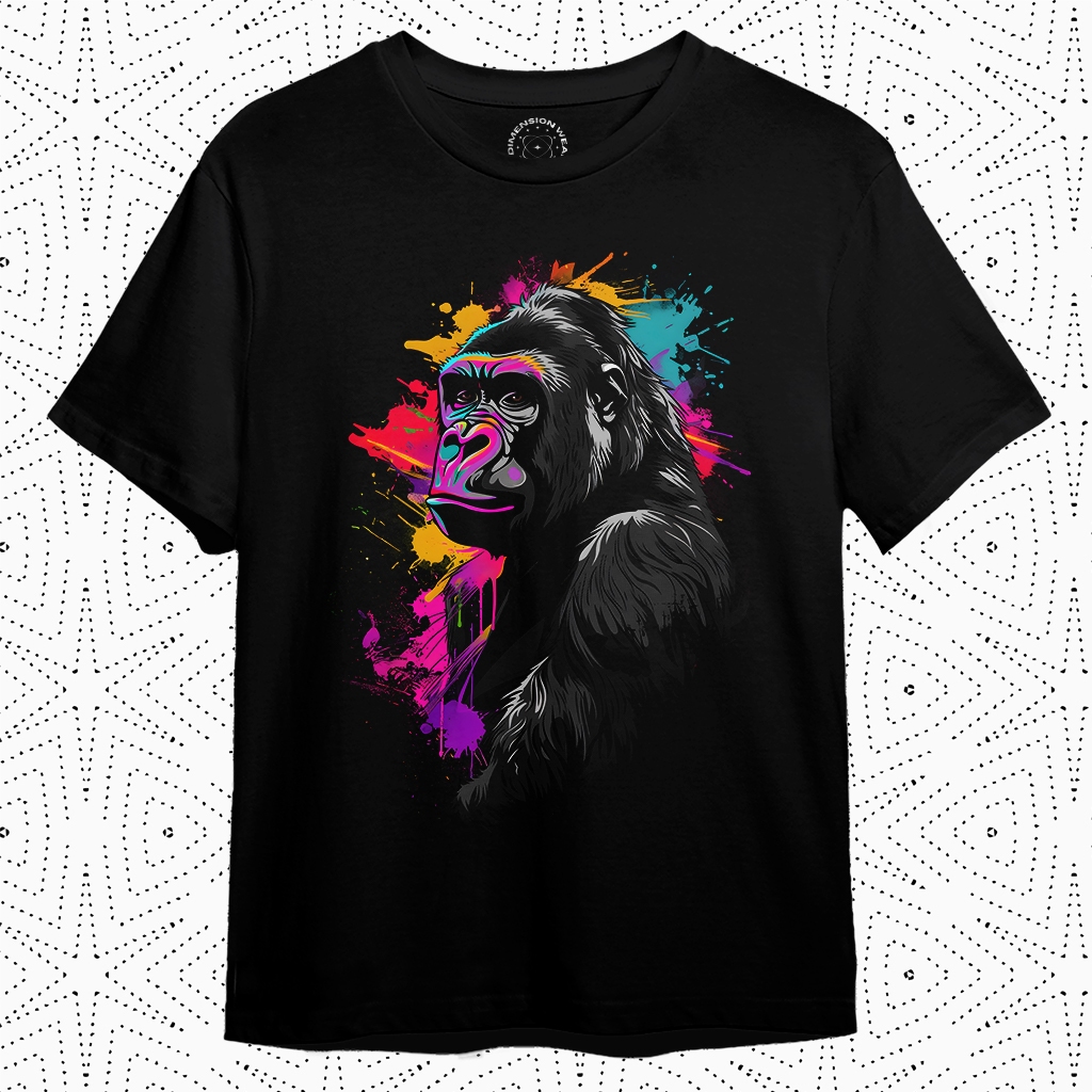 3dimensionwear - เสื้อยืด Distro พรีเมี่ยมดั้งเดิม 3D Gorilla Multicolor Drawing V2 - DT1351