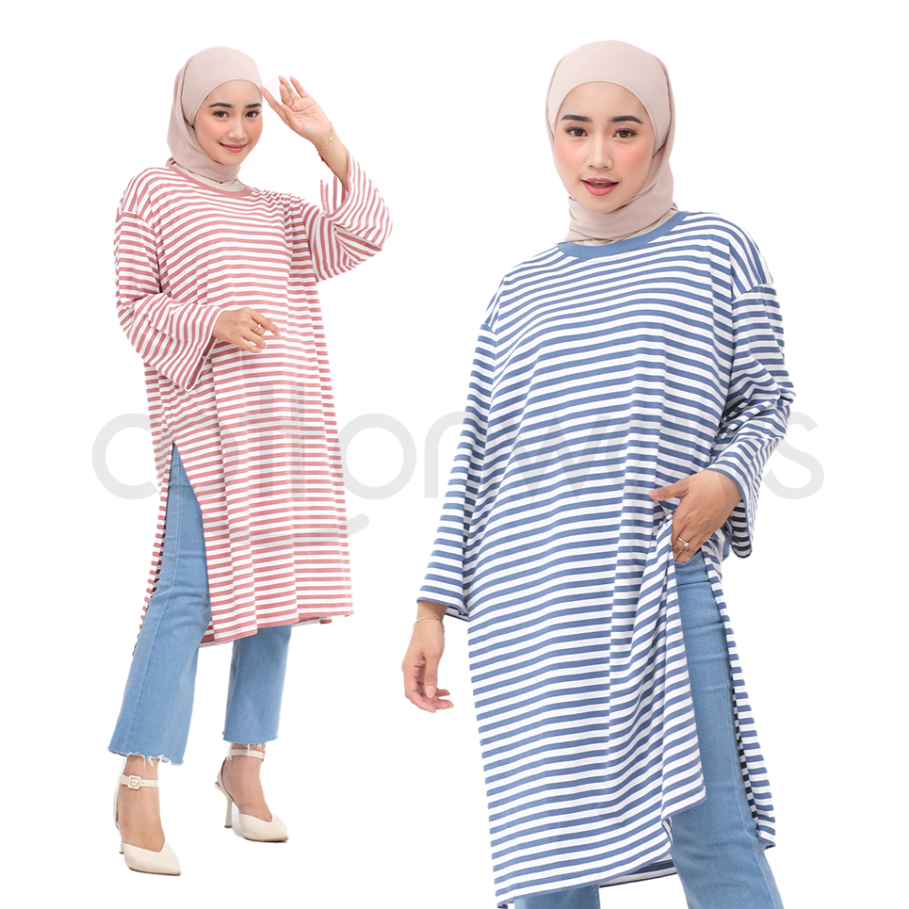 ผ้าฝ้ายเวย์ | ลายทาง TUNIC OVERSIZED | เสื้อยืดโอเวอร์ไซส์ยาว | ลายทาง Tunic |
