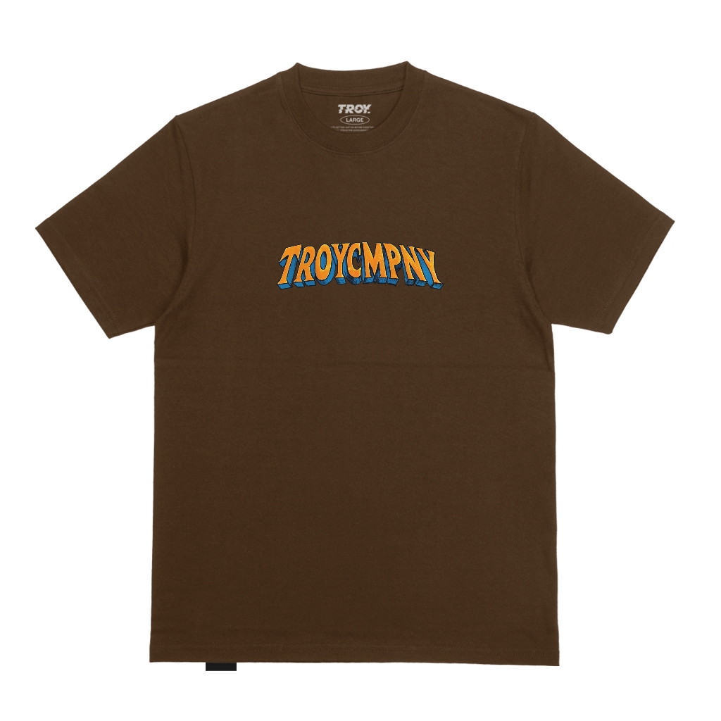 Troy Company Tshirt Toffee 3D Text - เสื้อยืดท๊อฟฟี่สีน้ําตาลแขนสั้นผู้ชาย MT 2953