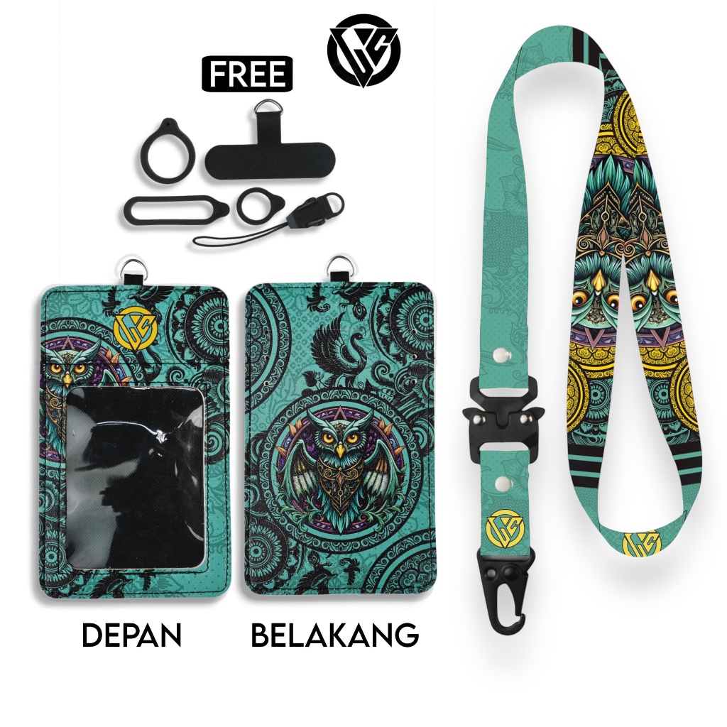 LC.ID Lanyard Id Card Holder Leather Printing UV Lanyard Holder Leather Printing - Owl Series V6