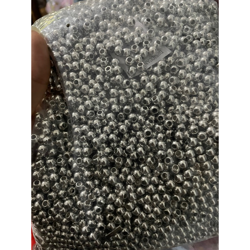 CCB ROUND ลูกปัด LARGE HOLE 6mm / 8mm / 10mm สีเงินเมทัลลิค spacer