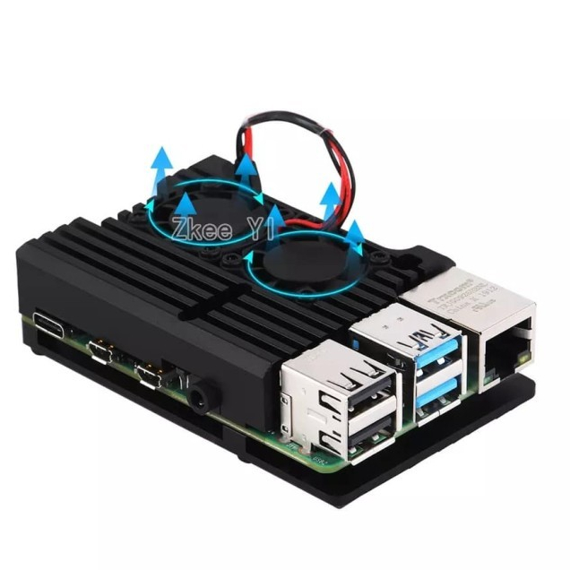 Raspberry Pi 4 B Metal Case ARMOR BLACK Double Fan Aluminium Enclosure