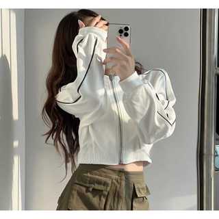 JAKET CROOPE VPTIANCH LIST BORDIR SWEATER WANITA CROP TOP