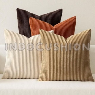 Sarung Bantal Sofa Bahan Corduroy Macaron Salur Velvet Ukuran 30 x 30 35 x 35 40 x 40 45 x 45 50x50 60x60 Bahan Premium & Warna Khaki BW Bata Coffee , Bisa Costum Ukuran