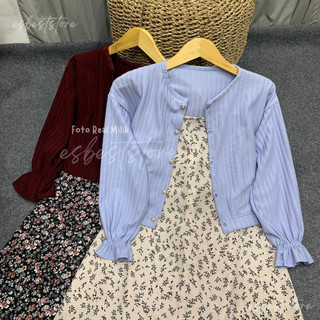 SETELAN CARDI KNIT HORNET + OVERALL DRESS MOTIF FLORAL KOREAN STYLE / SET CARDI ONESET KEKINIAN CARDIGAN + YUBI SLOOPY MOTIF