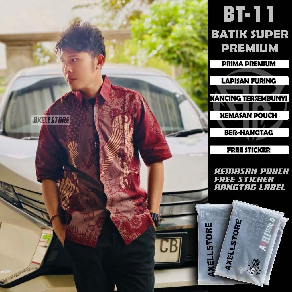 KATUN (BT-11) SLIMFIT MENS BATIK SHIRT เบอร์กันดี PREMIUM FURING PRIMA COTTON PREMIUM THICK BATIK SH