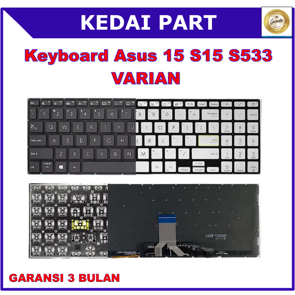 Asus VivoBook 15 S15 S533 S533E S533EA S533F S533FA S533JQ X521 X521EA คีย์บอร์ดแบ็คไลท์สีเงิน