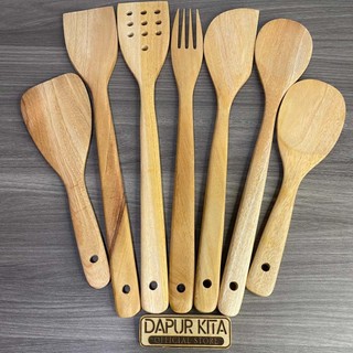 Spatula Kayu Set (Isi 7 Pcs) Sutil / Sodet / Garpu / Centong Nasi