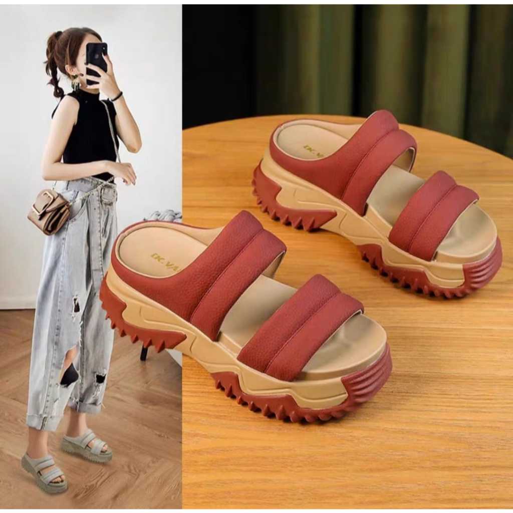 Putih MERAH Cinema รองเท้าแตะส้นเตารีดผู้หญิง Sole 5 ซม. สีแดงสีขาว Tan (AP38)