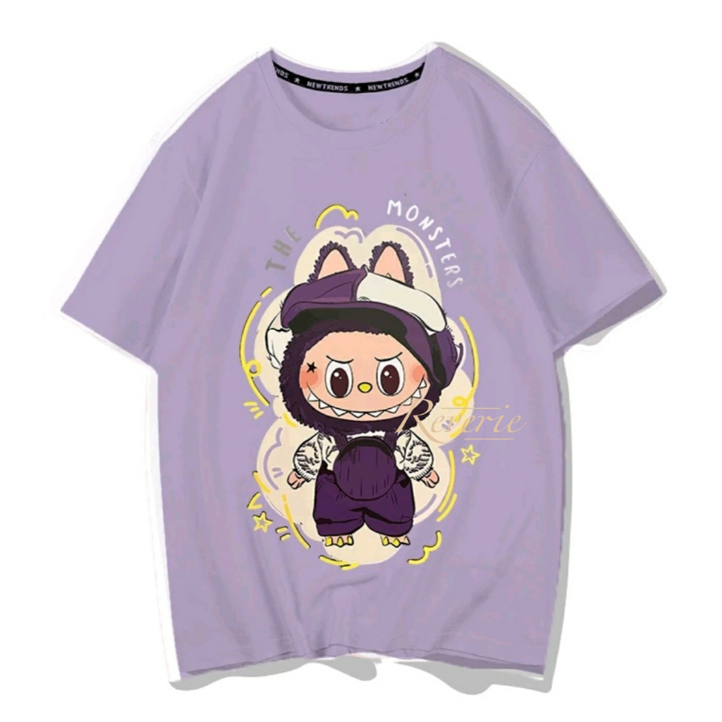 เสื้อยืด LABUBU สีม่วง OUTFIT CLOTHES สําหรับเด็กและผู้ใหญ่ POPMART THE MONSTER VIRAL เทรนด์ครอบครัว