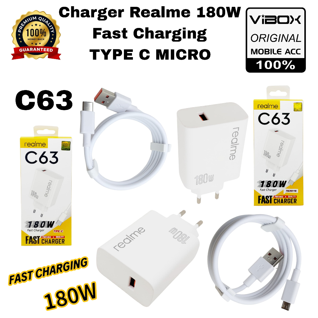 Travel Charger Realme C63 180W FastCharging Super vooc Usb Charger Adapter Micro & Type-C [RAG]