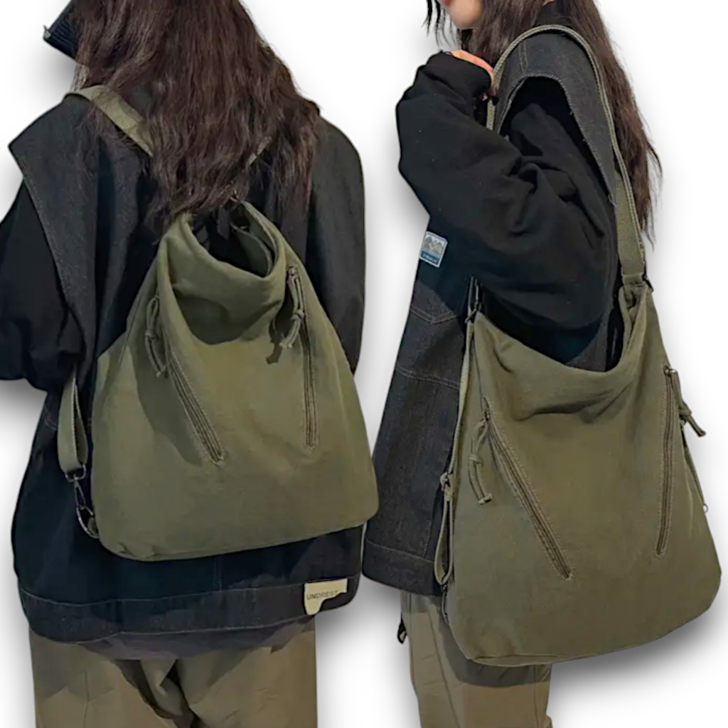 ONE TOOL กระเป๋าเป้สะพายหลัง 2 in 1 Unisex + กระเป๋าสะพาย HOBO ผ้าใบต้นฉบับ 100% กระเป๋าผ้าแคนวาสหนาระดับพรีเมียม