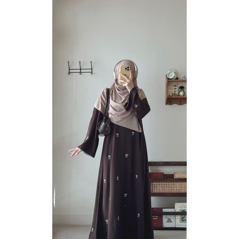 PO Abaya Coquette Dark Choco ขายดี/Ribbon Abaya/Ribbon Abaya