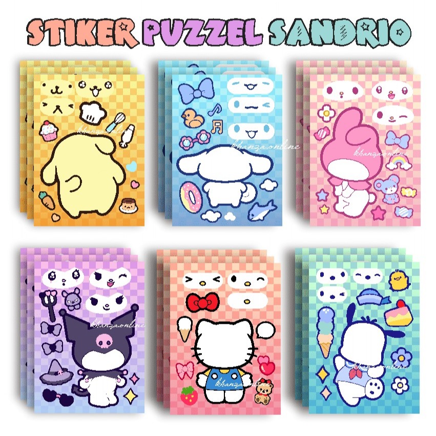 Kuromi สติกเกอร์ปริศนาอะนิเมะ Hello Kitty Sanrio สติกเกอร์การ์ตูน Make-A-Face DIY ของเล่นสติกเกอร์เด็กประกอบ DIY