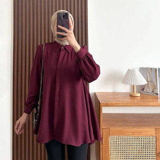 Kinka Shakilla Blouse Kemeja Basic Wanita Polos Baju Atasan Kemeja Wanita Muslim Lengan Panjang