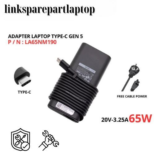 ที่ชาร์จแล็ปท็อป 65W วัตต์ USB Type-C 002YK0F, 0M1WCF, 0JYJNW, 0K5MD6, 9FNYW, 492-BCBI LA65NM190 XPS