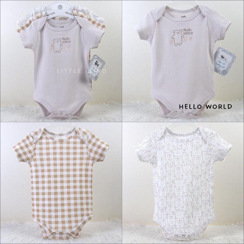 LITTLEDINO - ชุดบอดี้สูทระดับพรีเมียม 3 ชิ้น รหัส JP3N7 Hello World motif คอตตอน 100% (0-9 เดือน)