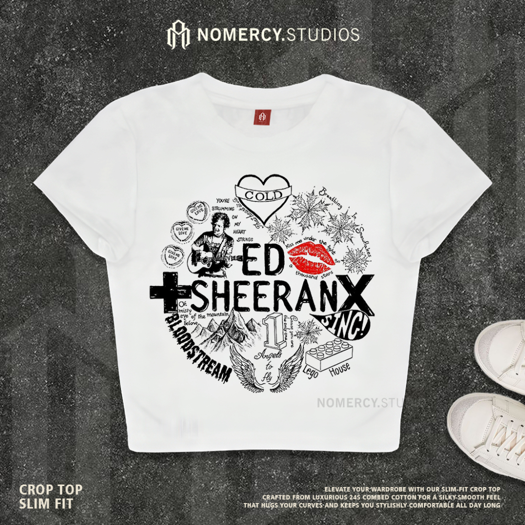 KATUN NORACY.STUDIOS - ครอบตัด TOP ED SHEERAN SING | วงดนตรีโลหะ ROCK MUSIC | GRUNGE CROPTOP สีขาว S