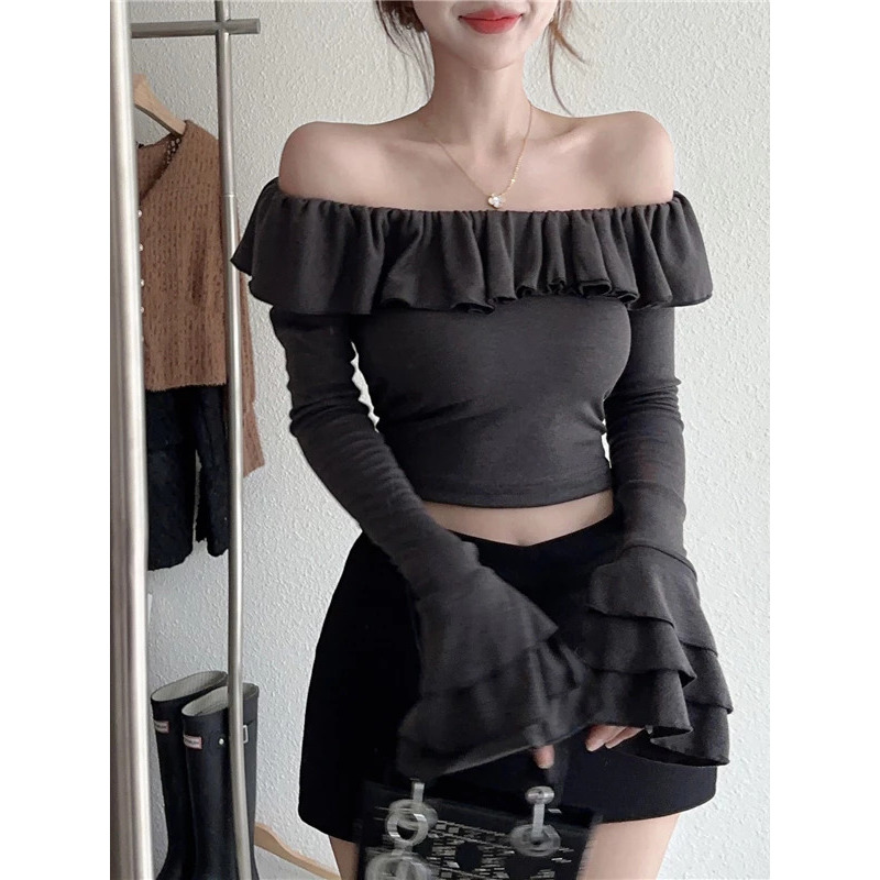 RX FASHION - KATIE TOP LONGSLEEVE RUFFLE CROP TOP / KOREAN CROP TOP RUFFLE -PN