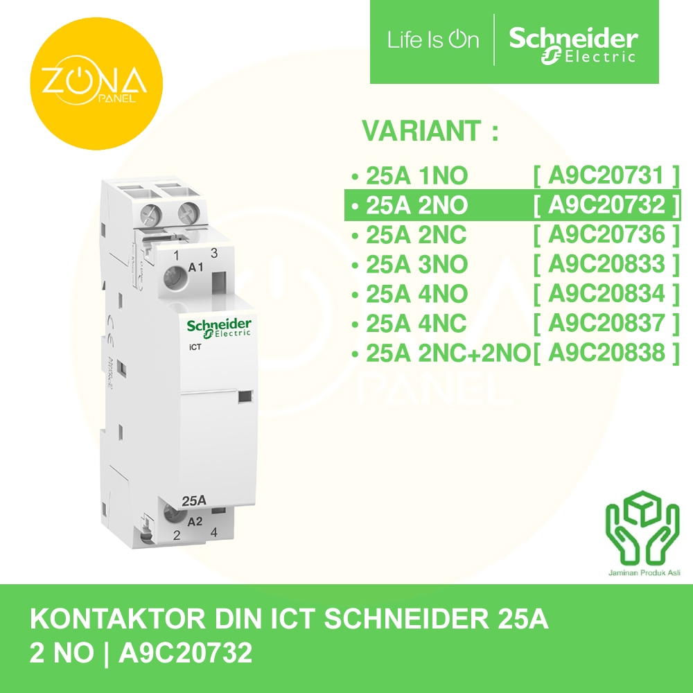 CONTACTOR CONTACTOR SCHNEIDER DIN ICT 1P 25A 2NO A9C20732 เดิม