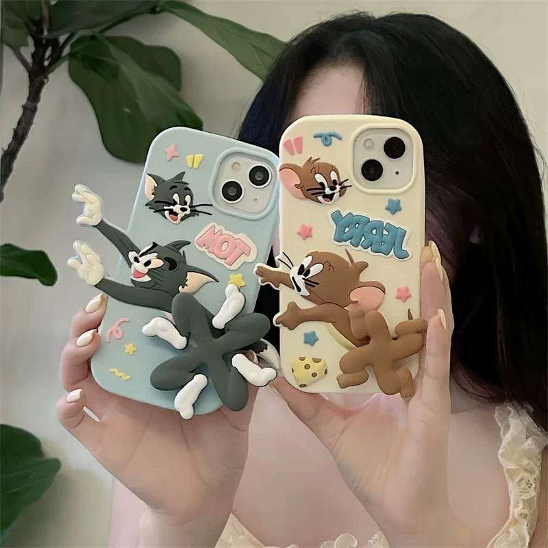 Silicon Tom And Jerry 3D Soft Case สําหรับ IPHONE 11 12 13 14 14+ 15 15+ PRO MAX PLUS