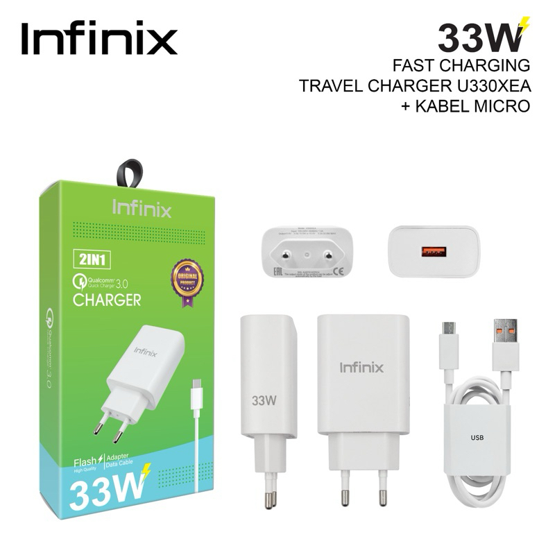 เครื่องชาร์จ Infinix 33W QC3.0 เครื่องชาร์จด่วน Type-C / Micro USB 2in1 ชาร์จเร็ว Casan คุณภาพดั้งเดิม