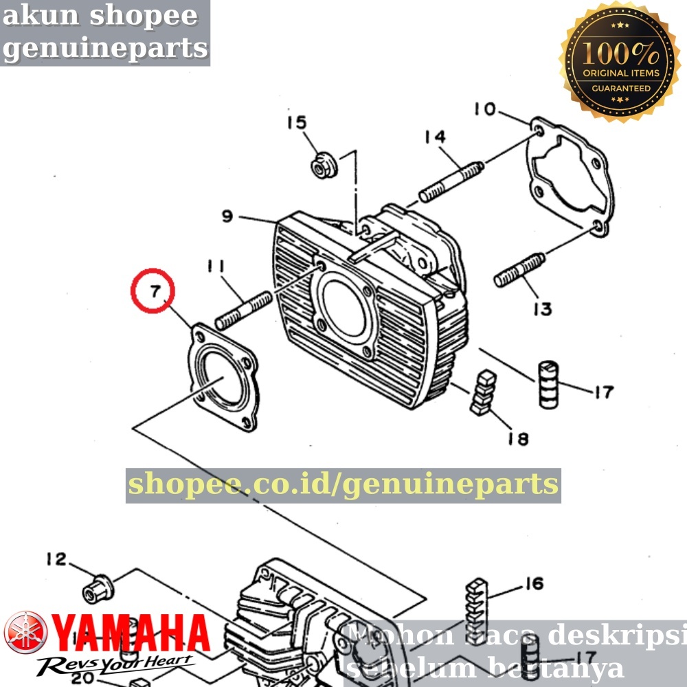 เลขที่. 7 PAKING PACKING GASKET COPPER CYLINDER CYLINDER HEAD KOP YAMAHA ALFA ORIGINAL YAMAHA