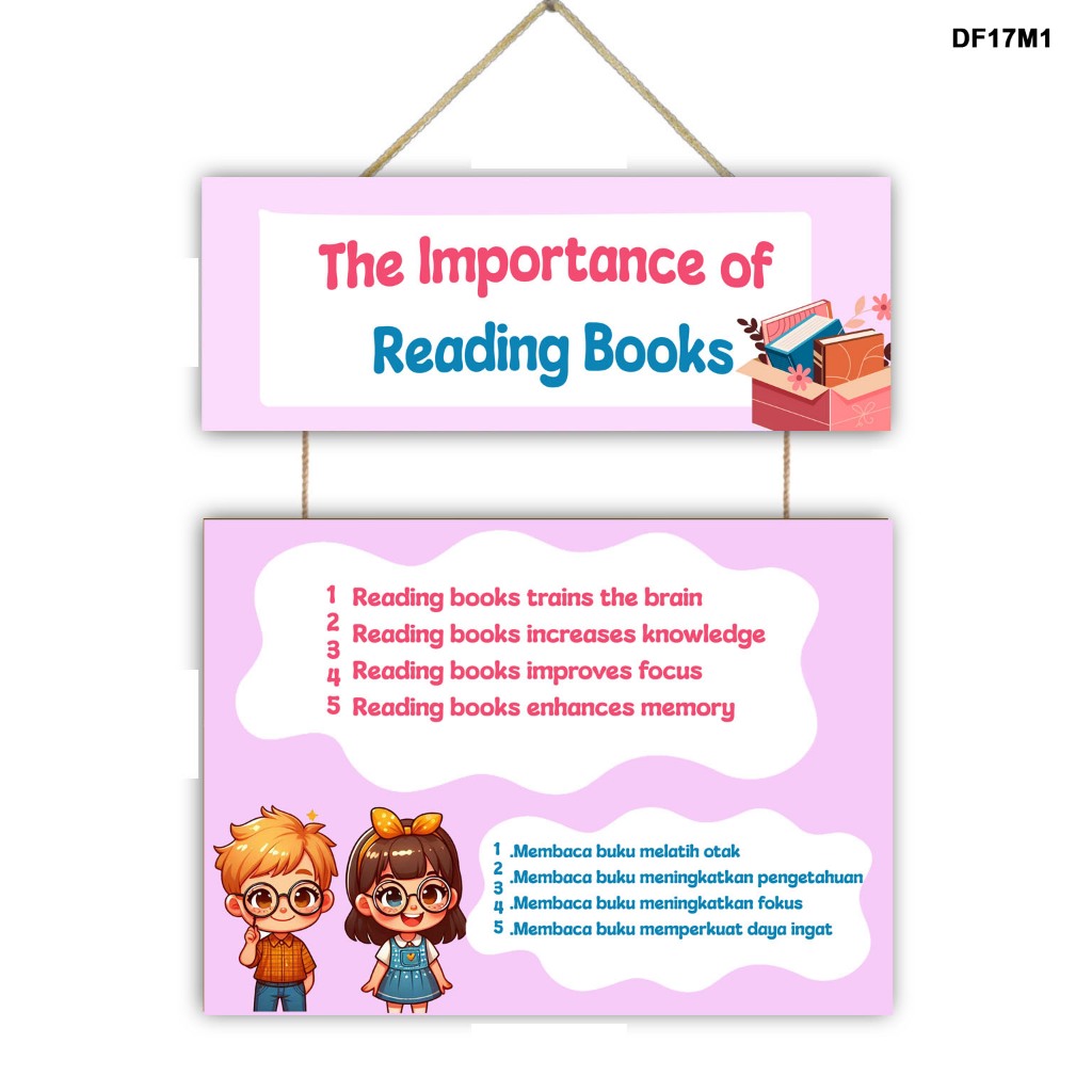 GANTUNGAN ตกแต่งผนัง THE IMPORTANCE OF READING BOOKS 2 ชั้นของแขวนผนังที่สําคัญ BOOKS ประโยชน์ READI